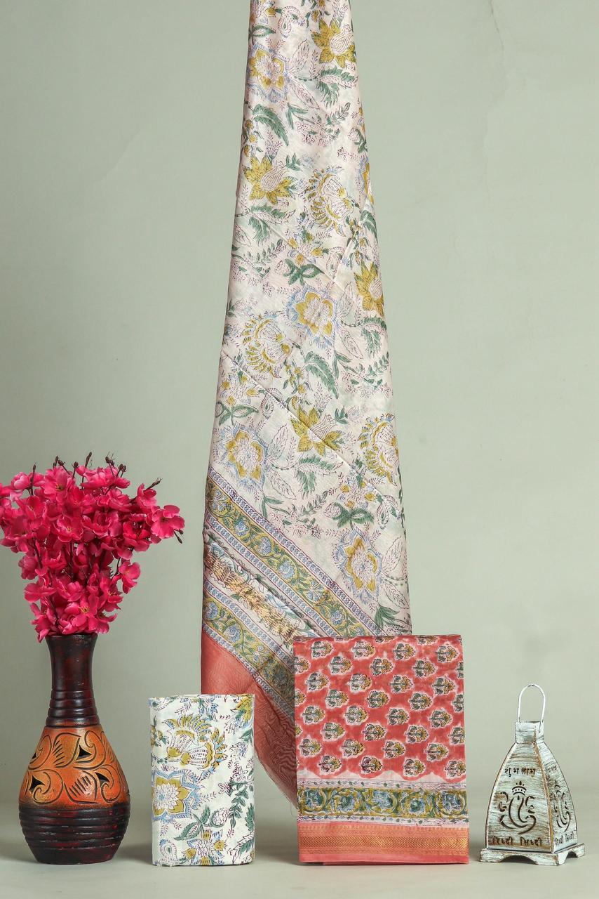 EXCLUSIVE HAND BLOCK PRINT MAHESHWARI SILK SUIT WITH MAHESHWARI SILK DUPPTA (MSLYS 85)