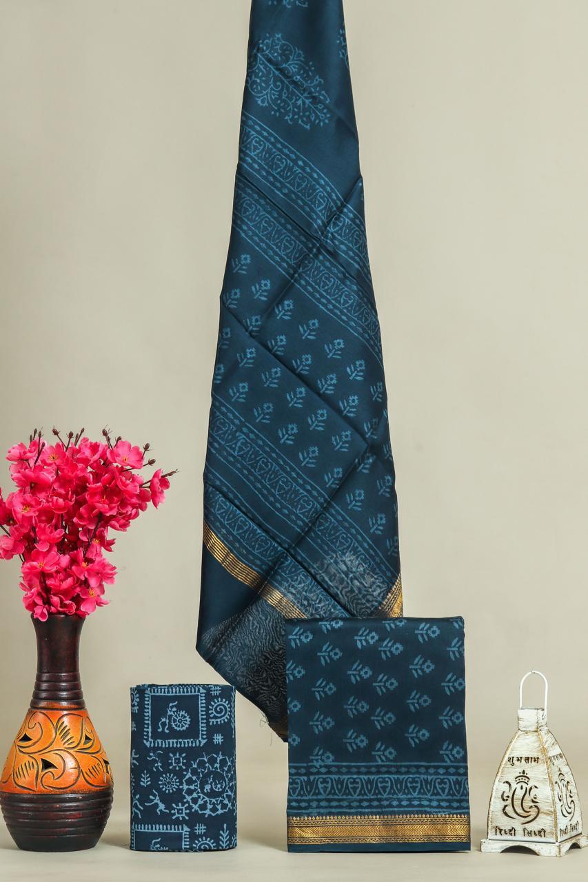 EXCLUSIVE HAND BLOCK PRINT MAHESHWARI SILK SUIT WITH MAHESHWARI SILK DUPPTA (MSLYS87)