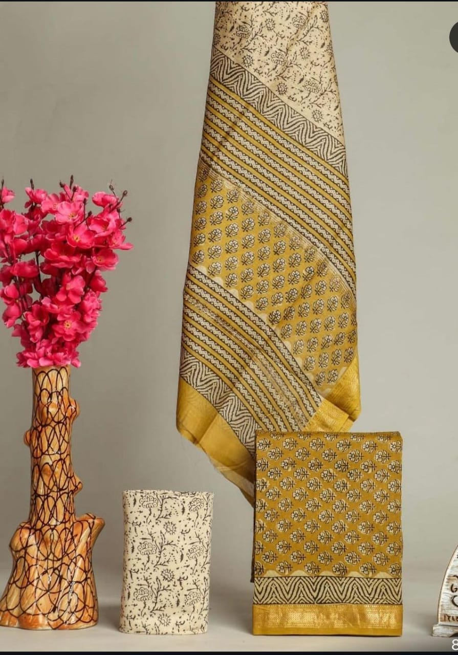 TRADITIONAL HAND BLOCK PRINT MAHESHWARI SILK SUIT WITH MAHESHWARI SILK DUPATTA (MSLYS107)