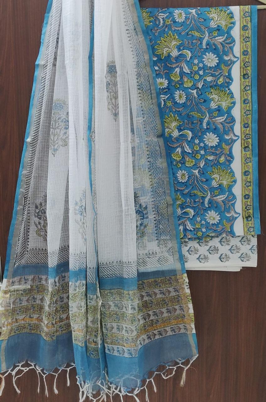 DESIGNER HAND BLOCK PRINT SUIT WITH DORIA DUPATTA (3CKDYS162)