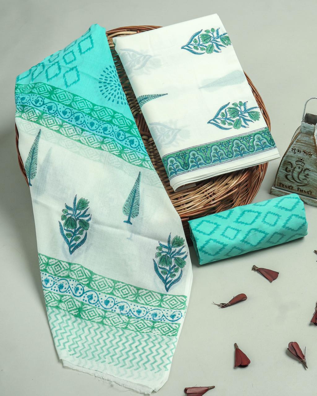DESIGNER HAND BLOCK PRINT PURE COTTON SUIT WITH MULMUL DUPATTA (MALYS66)