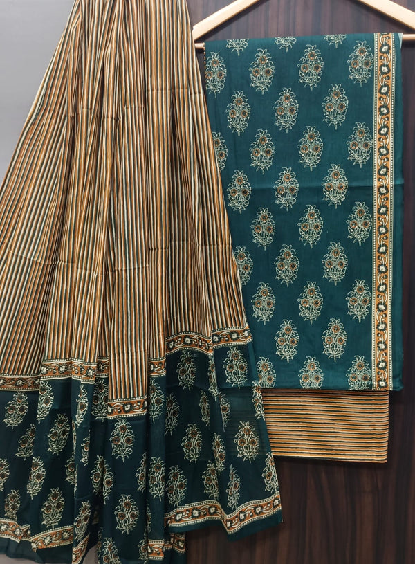 EXCLUSIVE HAND BLOCK PRINT PURE COTTON SUIT WITH COTTO MULMUL DUPATTA (MALYS172)