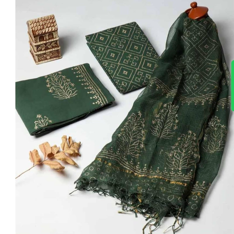 DESIGNER HAND BLOCK PRINT PURE COTTON SUIT  WITH KOTA DORIA DUPATTA (3CKDYS21)