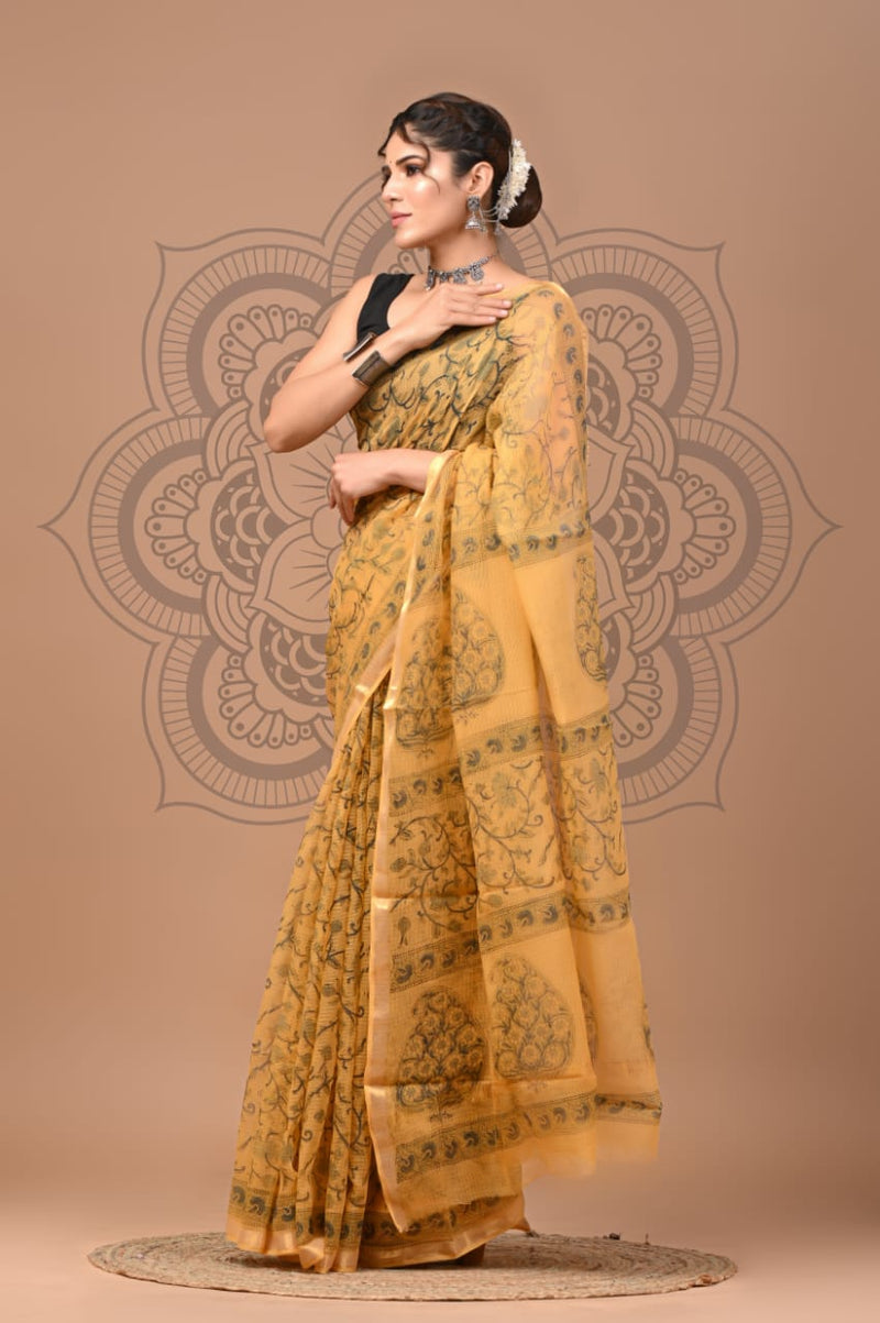 DESIGNER HAND BLOCK PRINTED KOTA DORIYA SILK SAREE(KDSYS22)