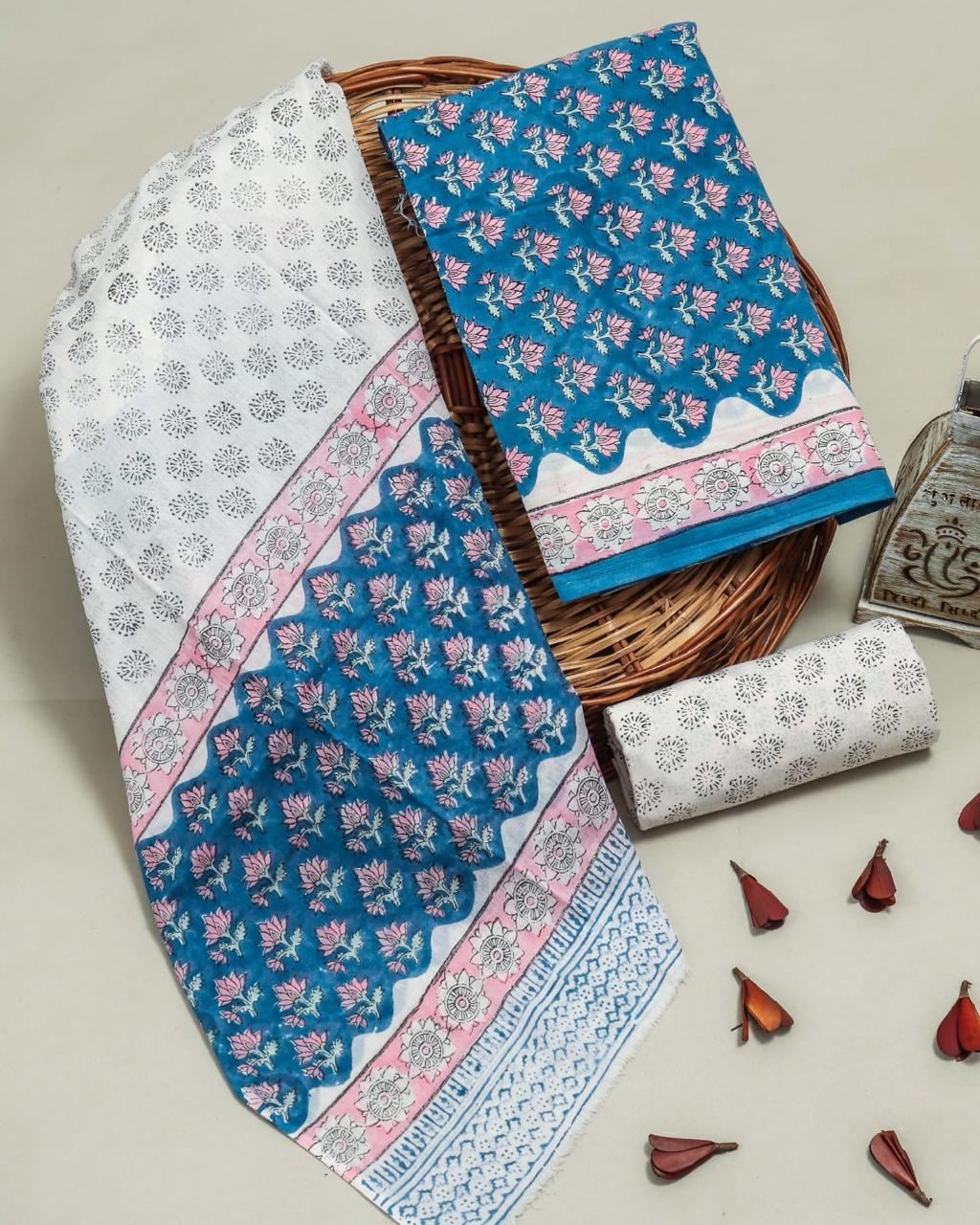 EXCLUSIVE HAND BLOCK PRINT PURE COTTON SUIT WITH COTTO MULMUL DUPATTA (MALYS216)