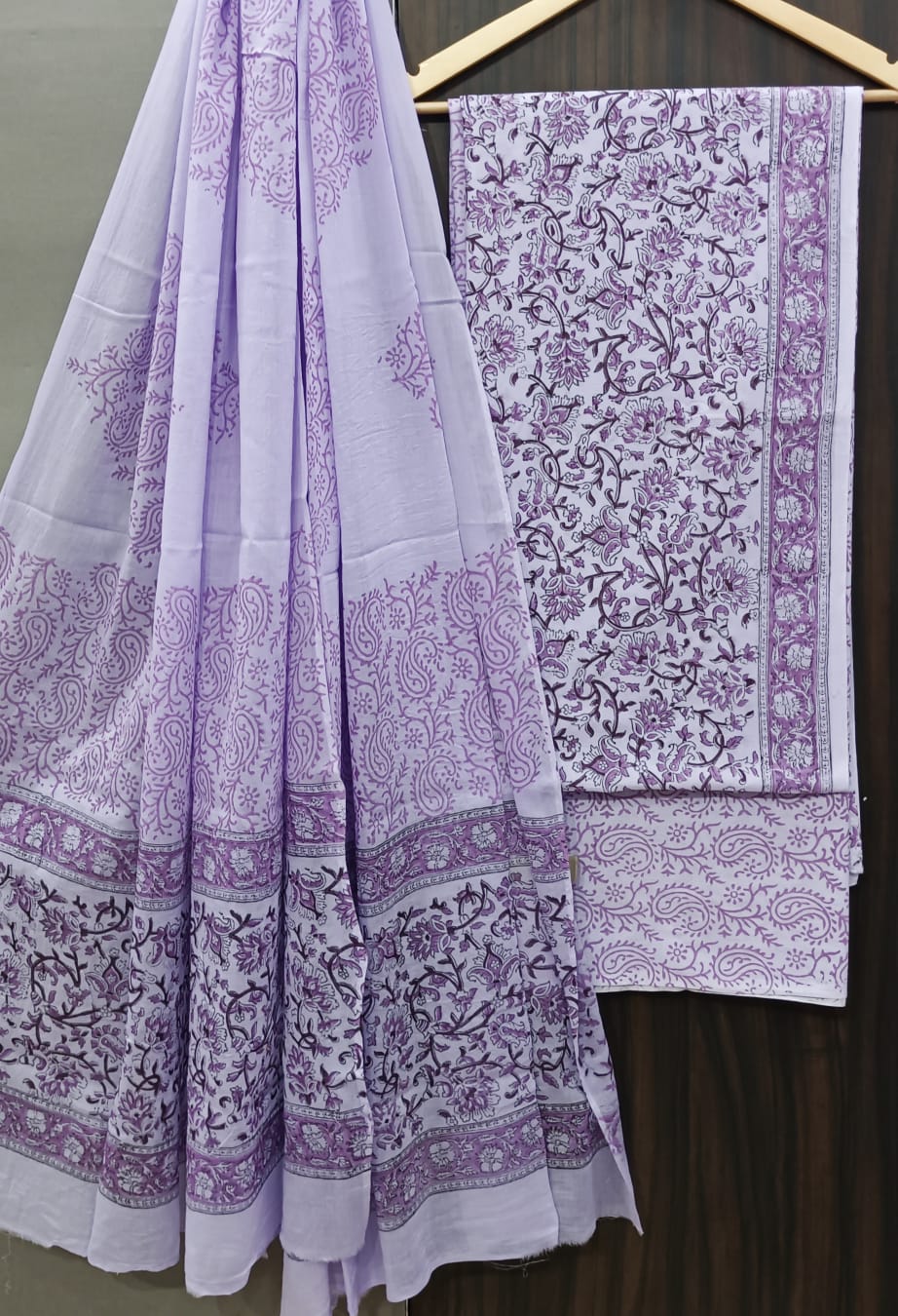 Designer Hand Block Print Pure Cotton Suit with Cotton Mulmul Dupatta (MALYS05)
