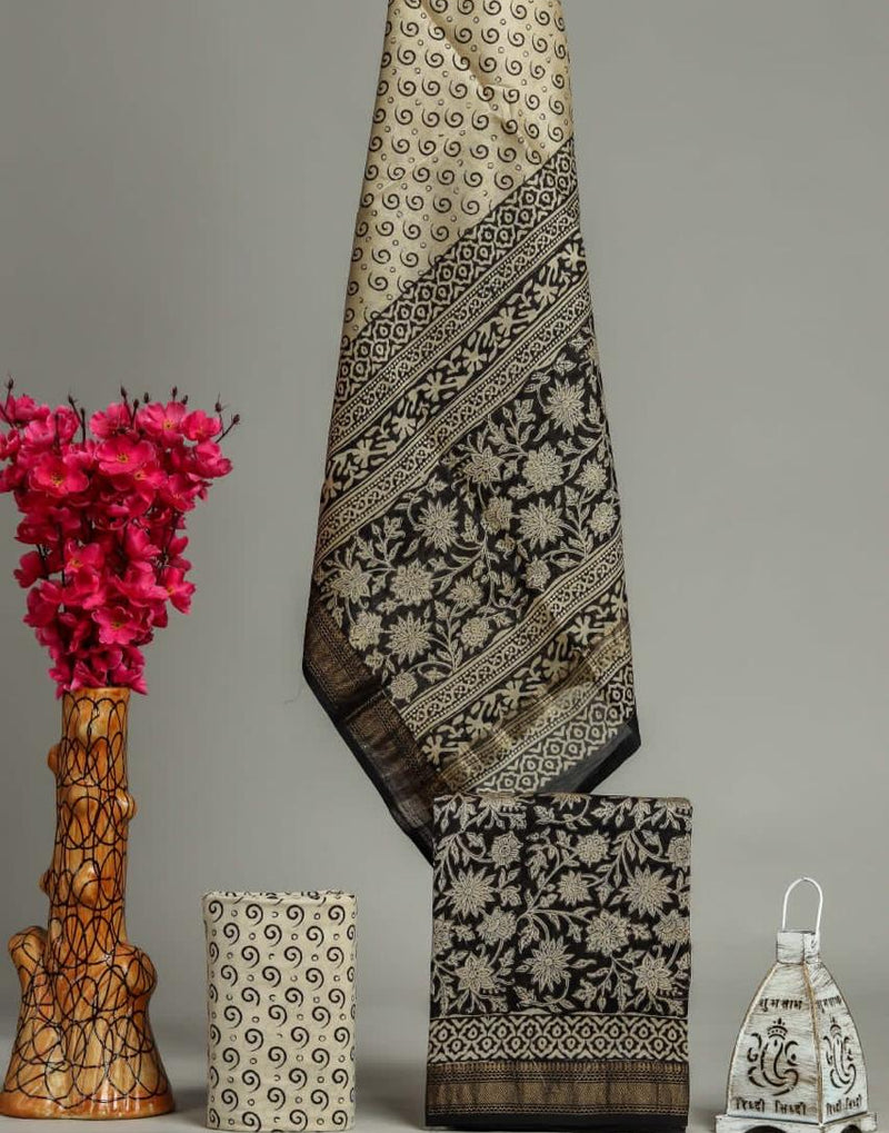 DESIGNER HAND BLOCK PRINT MAHESHWARI SILK SUIT SET (MSLYS83)