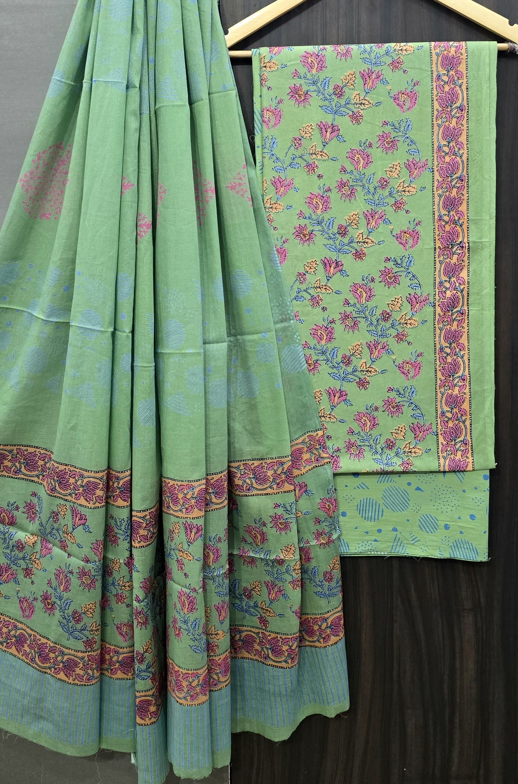 DESIGNER HAND BLOCK PRINT PURE COTTON SUIT WITH COTTON MULMUL DUPATTA(MALYS39)
