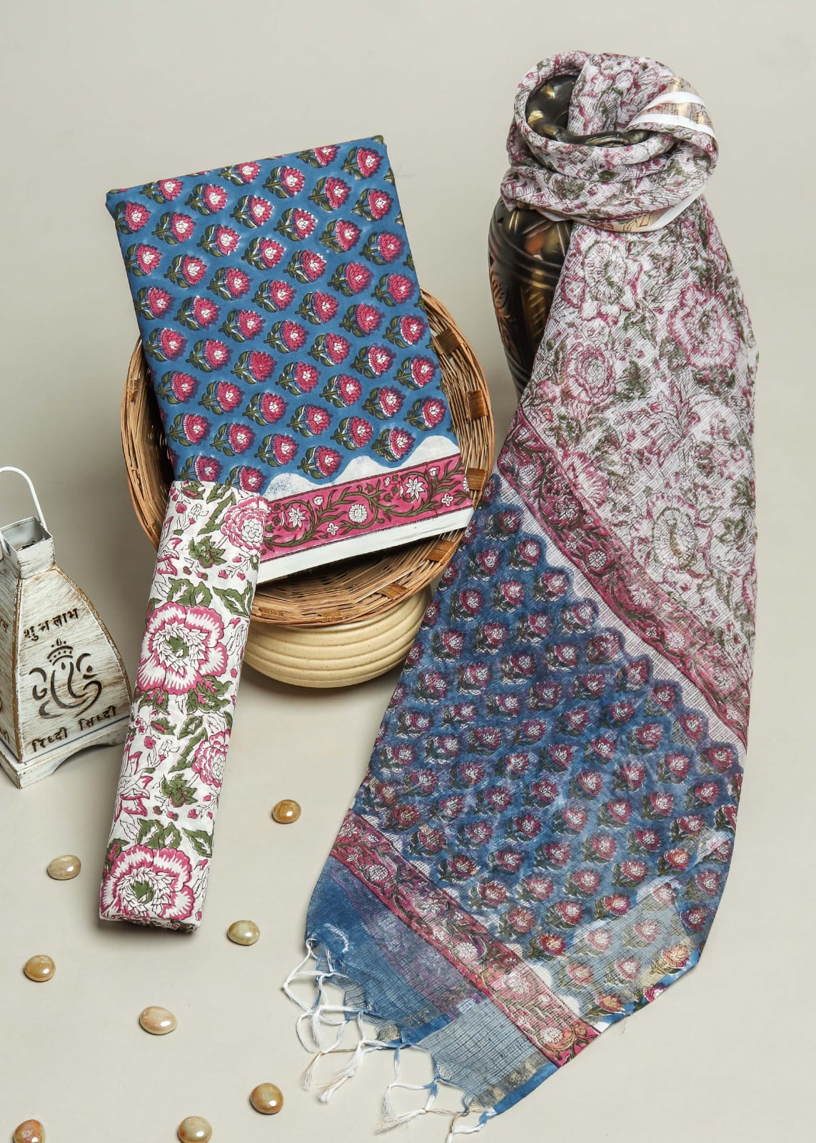 DESIGNER HAND BLOCK PRINT SUIT WITH DORIA DUPATTA (3CKDYS143)