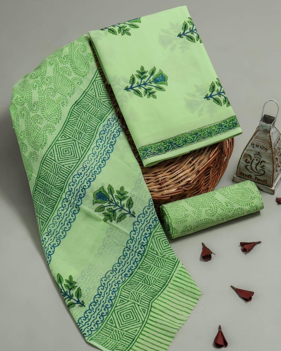 DESIGNER HAND BLOCK PRINT PURE COTTON SUIT WITH COTTON MULMUL DUPATTA (MALYS29)