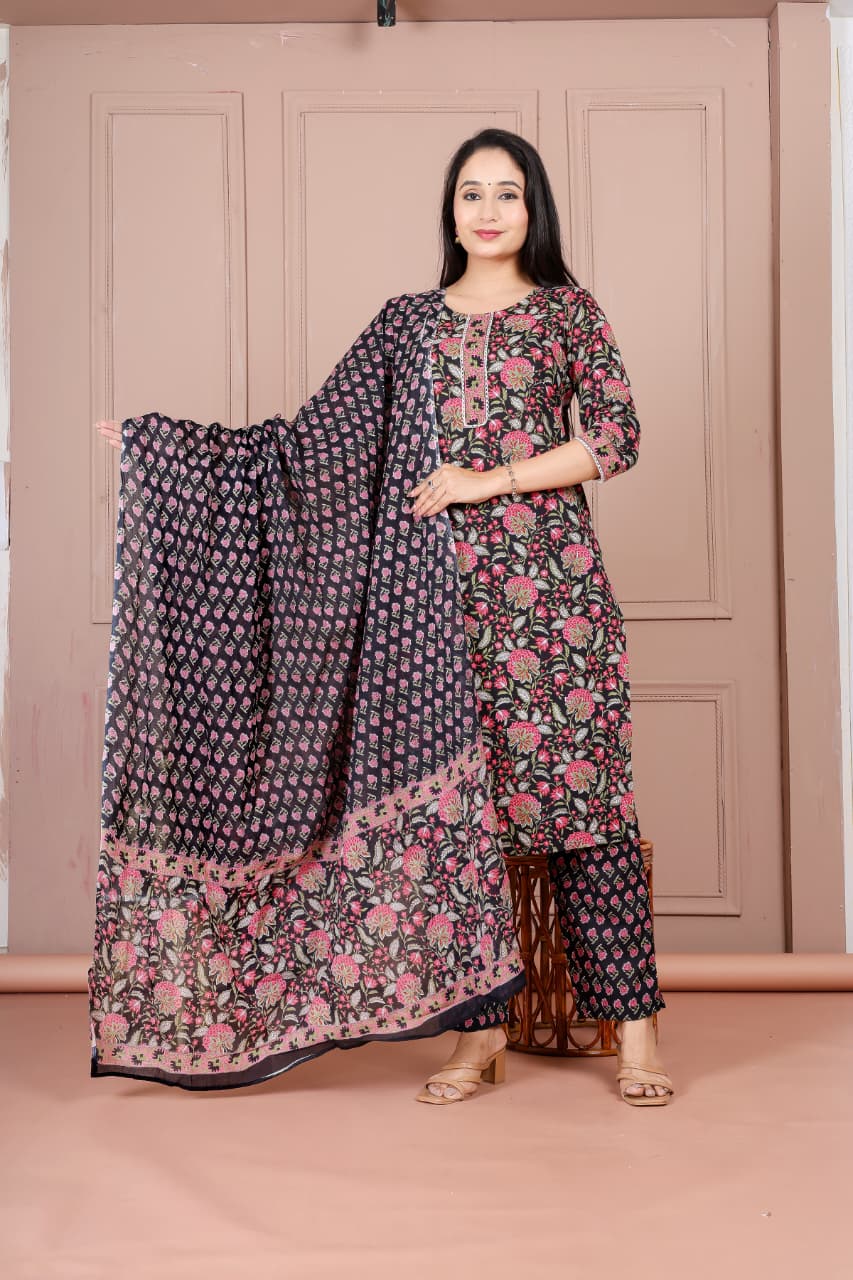 Flower print cotton suit with mulmul dupatta (CSSYS03)