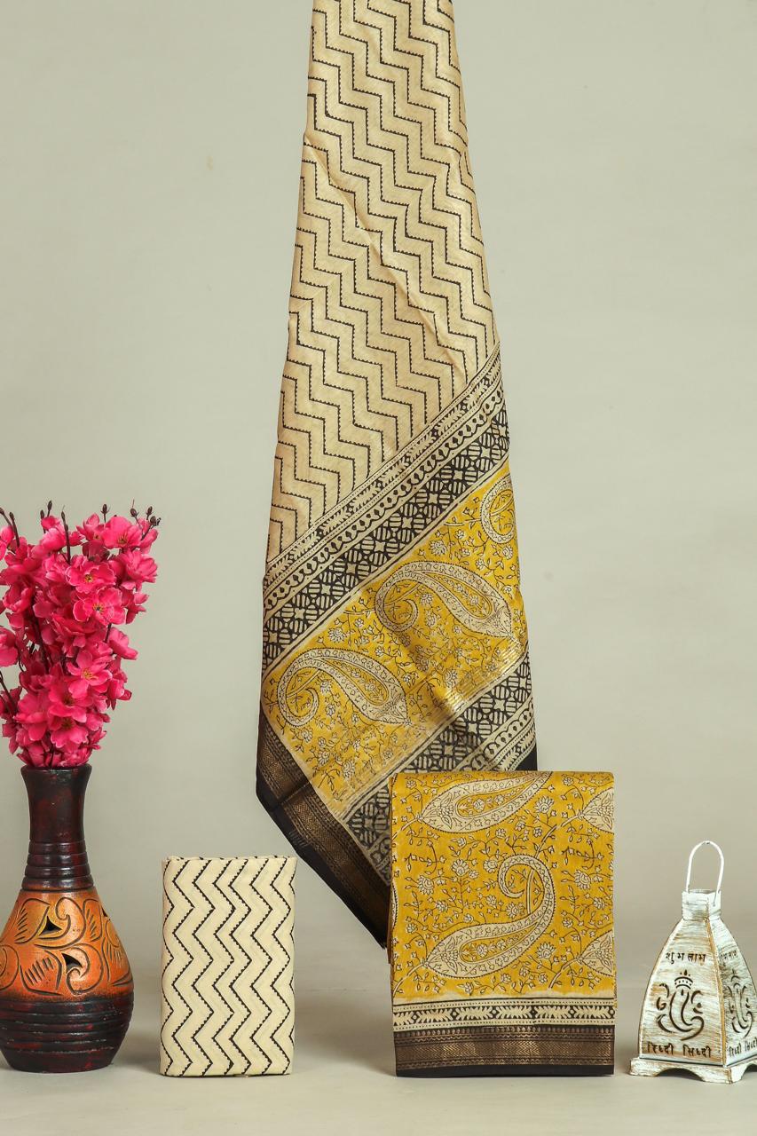 DESIGNER HAND BLOCK PRINT MAHESHWARI SILK SUIT SET (MSLYS176)