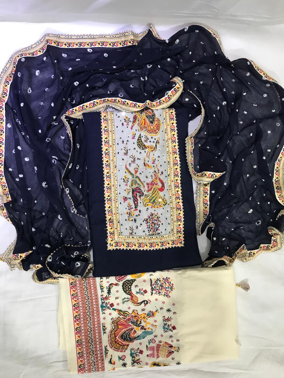 JAIPURI PRINT COTTON SUIT MATERIAL WITH CHIFFION DUPATTA  NECK WORK (GOTAYS146)
