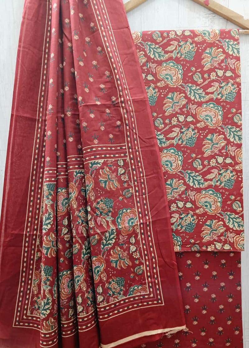 DESIGNER HAND BLOCK PRINT PURE COTTON SUIT WITH COTTON MULMUL DUPATTA (MALYS24)