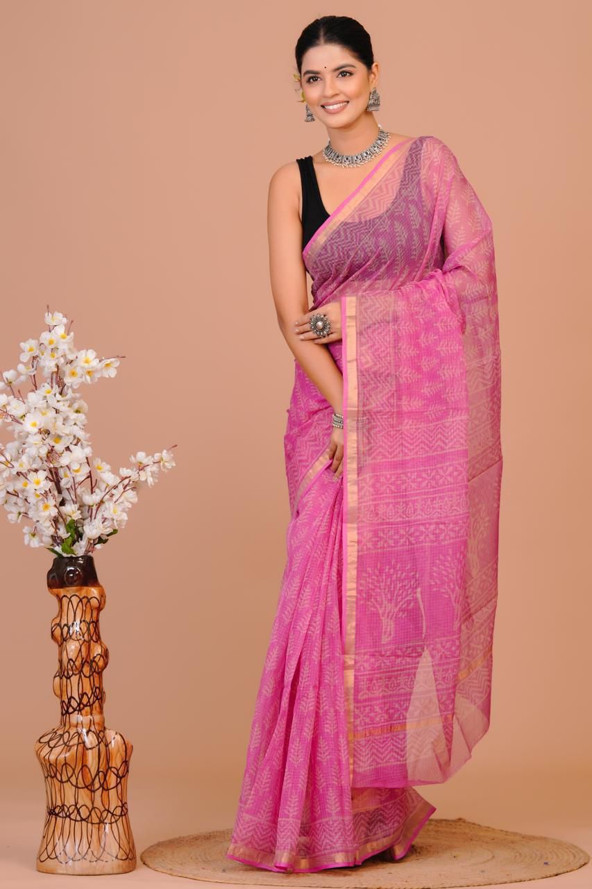 DESIGNER HAND BLOCK PRINTED KOTA DORIYA SILK SAREE(KDSYS09)