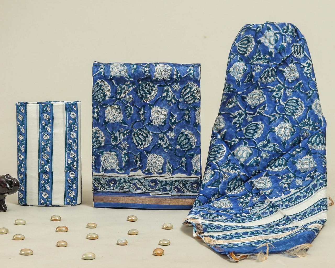 YUVI STYLE HAND BLOCK CHANDERI SILK SUIT SET WITH CHANDERI DUPATTA (CHDYS154)