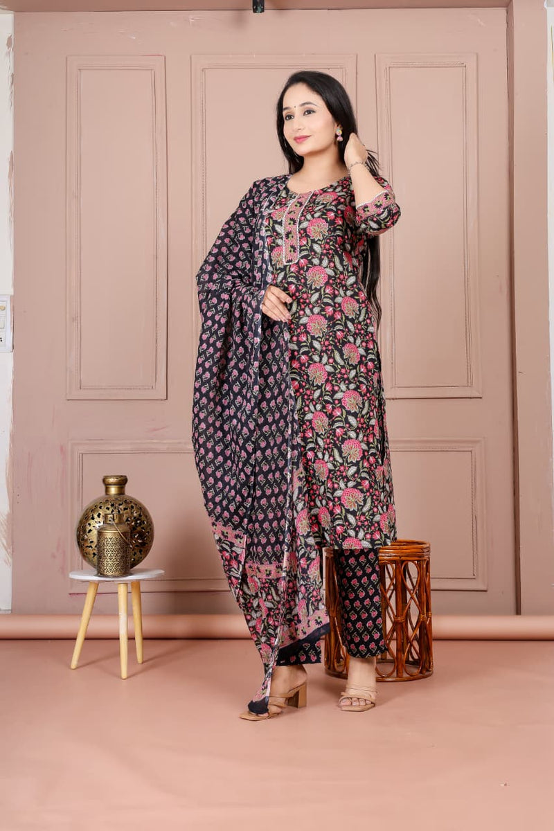 Flower print cotton suit with mulmul dupatta (CSSYS03)