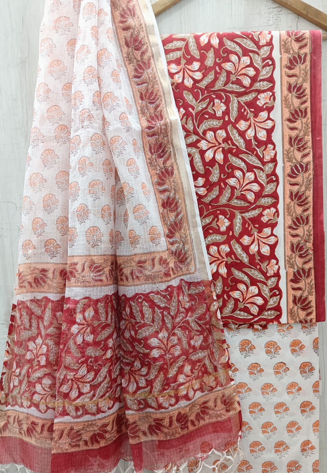 Designer Hand Block Print Pure Cotton Suit Material with Kota Doria Dupatta (3CKDYS17)