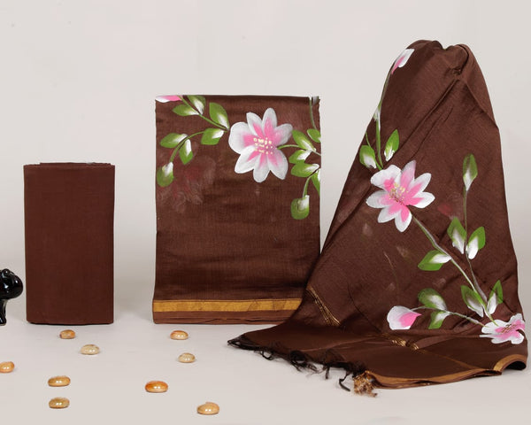 DESIGNER HAND BLOCK PRINT CHANDERI SILK SUIT SET WITH PREMIUM CHANDERI DUPATTA (CHDYS40)