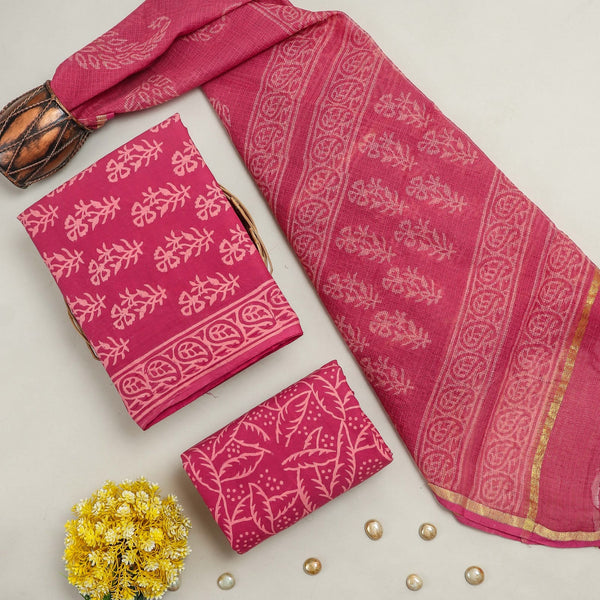 TRADITIONAL  HAND BLOCK PRINT PURE COTTON SUIT MATERIAL WITH KOTA DORIA DUPATTA (3CKDYS93)