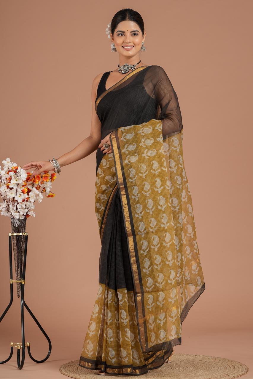 DESIGNER HAND BLOCK PRINTED KOTA DORIYA SILK SAREE(KDSYS27)