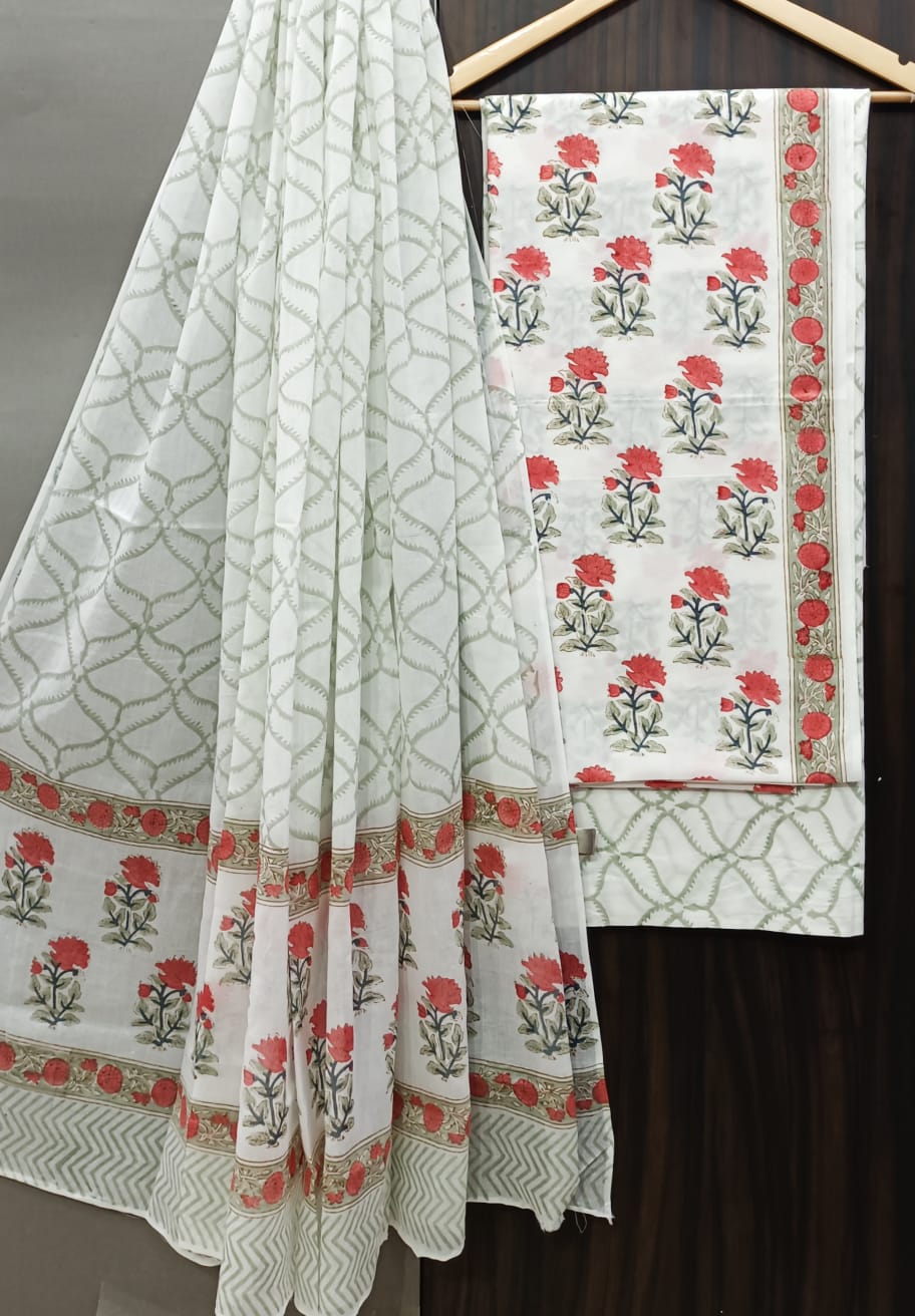 Designer Hand Block Print Pure Cotton Suit with  Mulmul Dupatta (MALYS06)