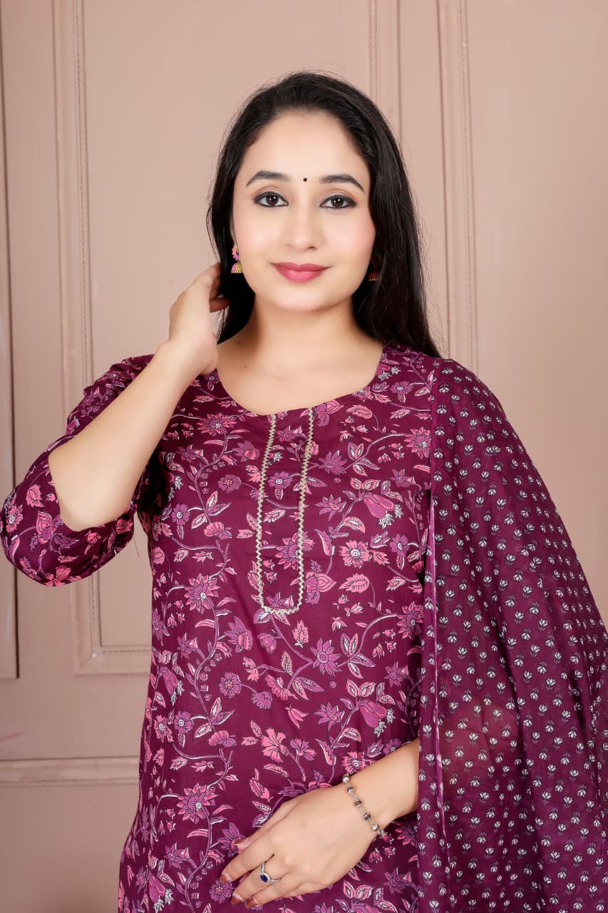 Flower print cotton suit with mulmul dupatta (CSSYS07)