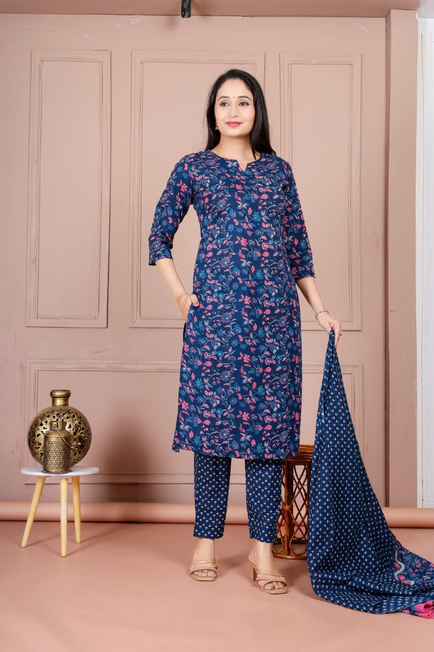 Flower print cotton suit with mulmul dupatta (CSSYS11)