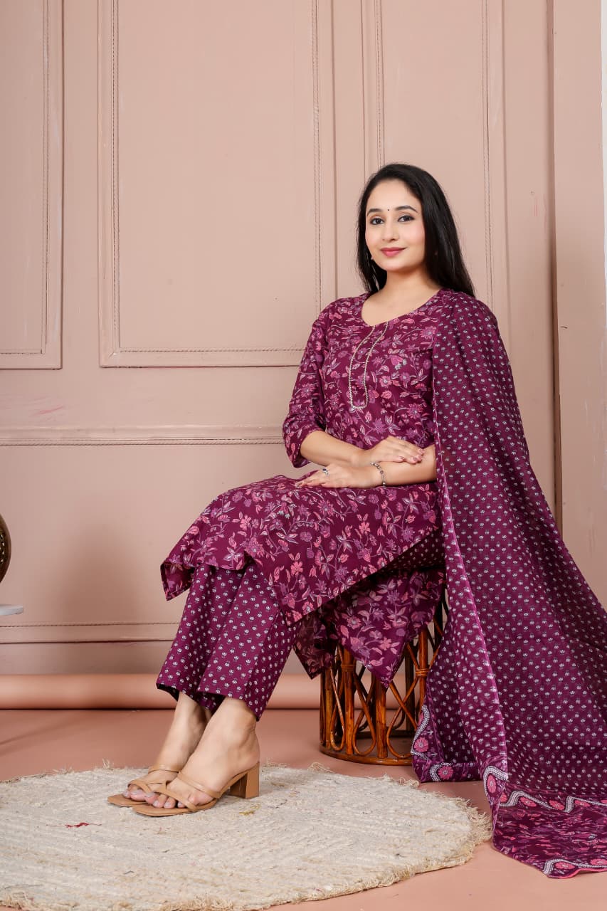Flower print cotton suit with mulmul dupatta (CSSYS07)