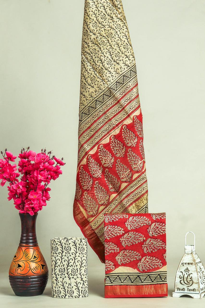 Designer Hand Block Print Maheshwari Silk Suit Set (MSLYS27)