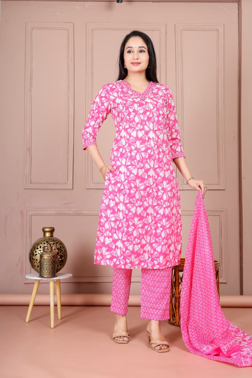 Flower print cotton suit with mulmul dupatta (CSSYS15)