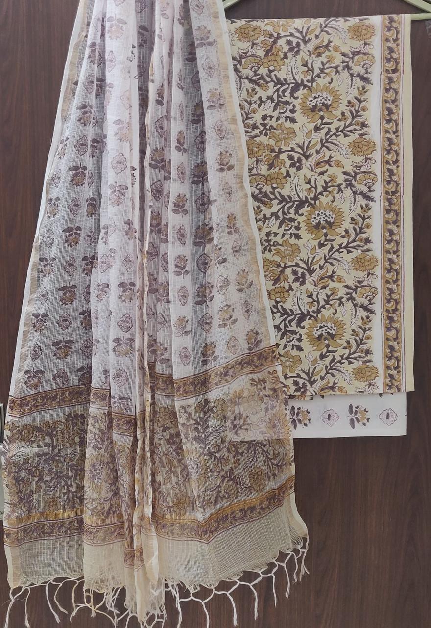 EXCLUSIVE HAND BLOCK PRINT PURE COTTON SUIT WITH KOTA DORIYA DUPTTA (3CKDYS119)