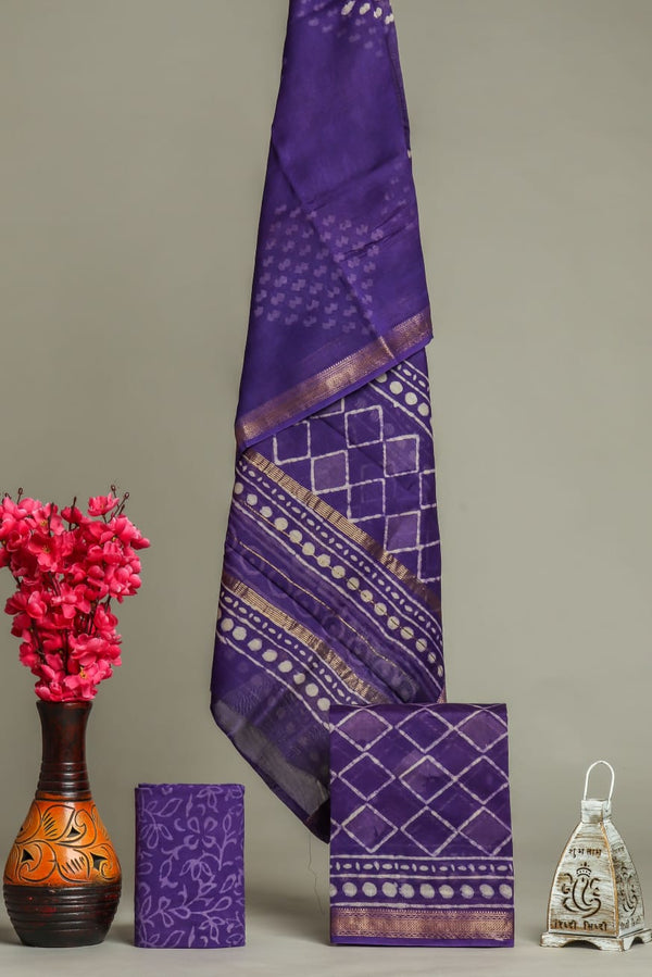 Designer Hand Block Print Maheshwari Silk Suit Set (MSLYS11)