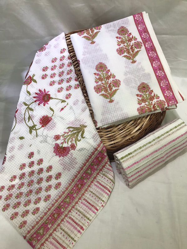 Yuvi Style Hand Block Buta Print Cotton Suit Set with Mulmul Dupatta (MALYS333)