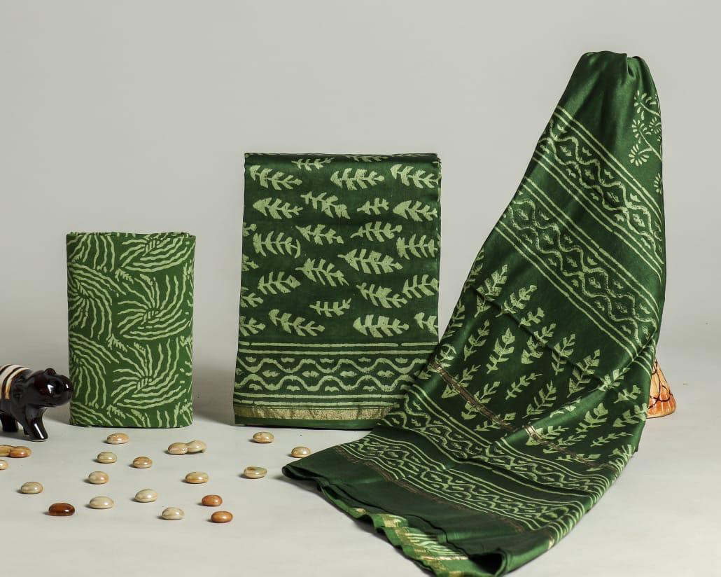 TRADITIONAL HAND BLOCK CHANDERI SILK SUIT SET WITH CHANDERI DUPATTA (CHDYS295)