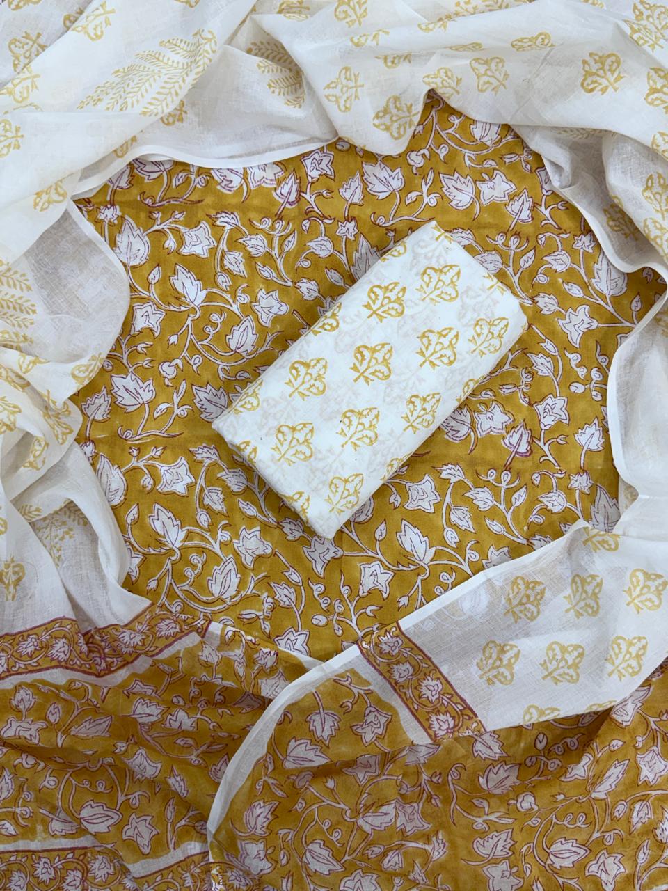 HAND BLOCK PRINT COTTON SUIT WITH COTTON MULMUL DUPATTA ( MALYS144)