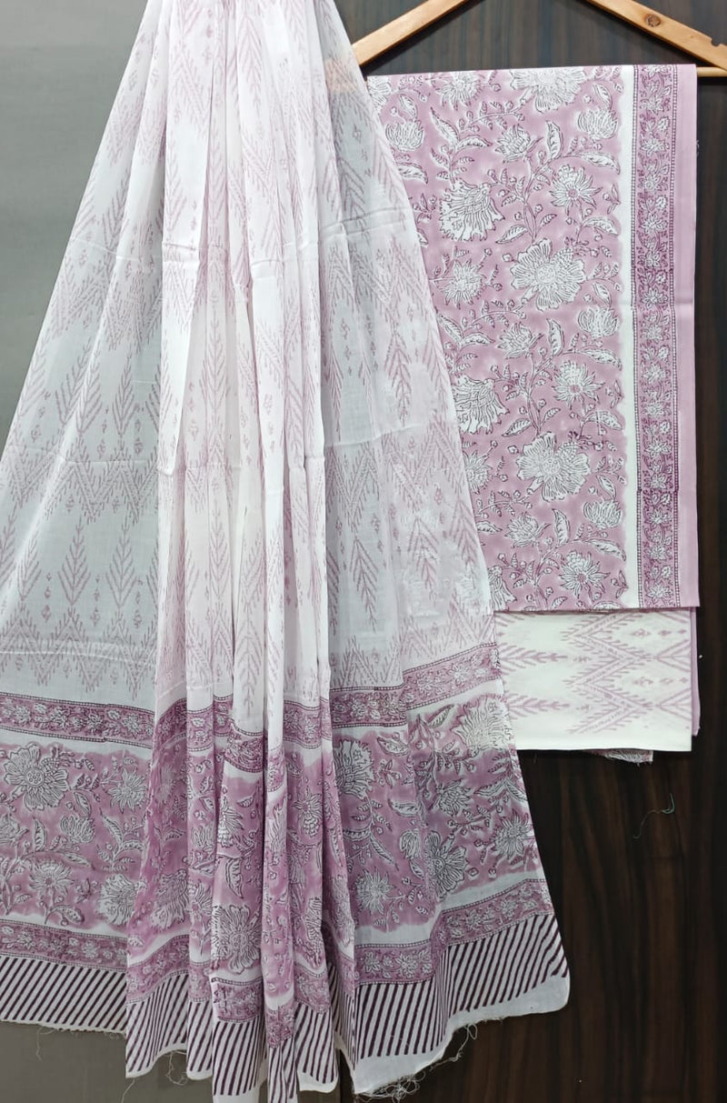 EXCLUSIVE HAND BLOCK PRINT PURE COTTON SUIT WITH COTTO MMUL DUPATTA (MALYS153)