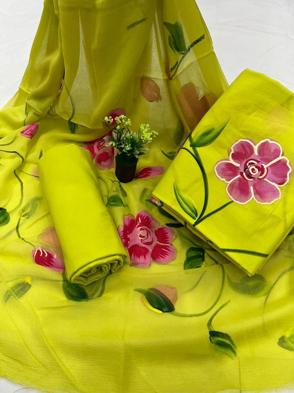 ELEGANT HAND BLOCK PRINT PURE COTTON SUIT WITH CHIFFION DUPTTA (PCHFYS85)