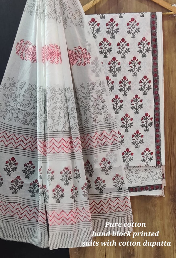 DESIGNER HAND BLOCK PRINT PURE COTTON SUIT WITH COTTON MULMUL DUPATTA( MALYS59)