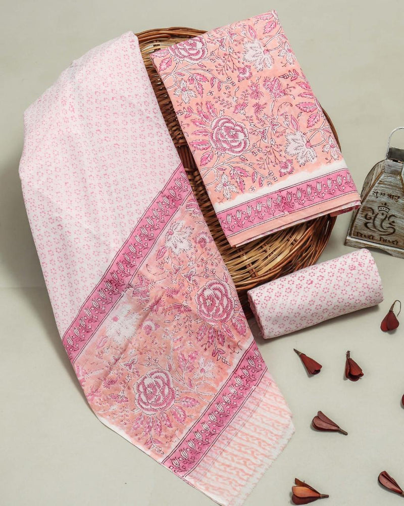 DESIGNER HAND BLOCK PRINT PURE COTTON SUIT WITH COTTON MULMUL DUPATTA (MALYS32)