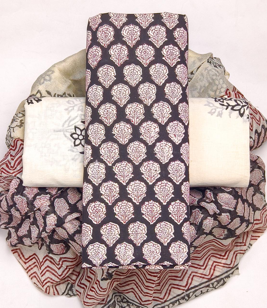 ELEGANT HAND BLOCK PRINT PURE COTTON SUIT WITH CHIFFION DUPTTA (PCHFYS77)