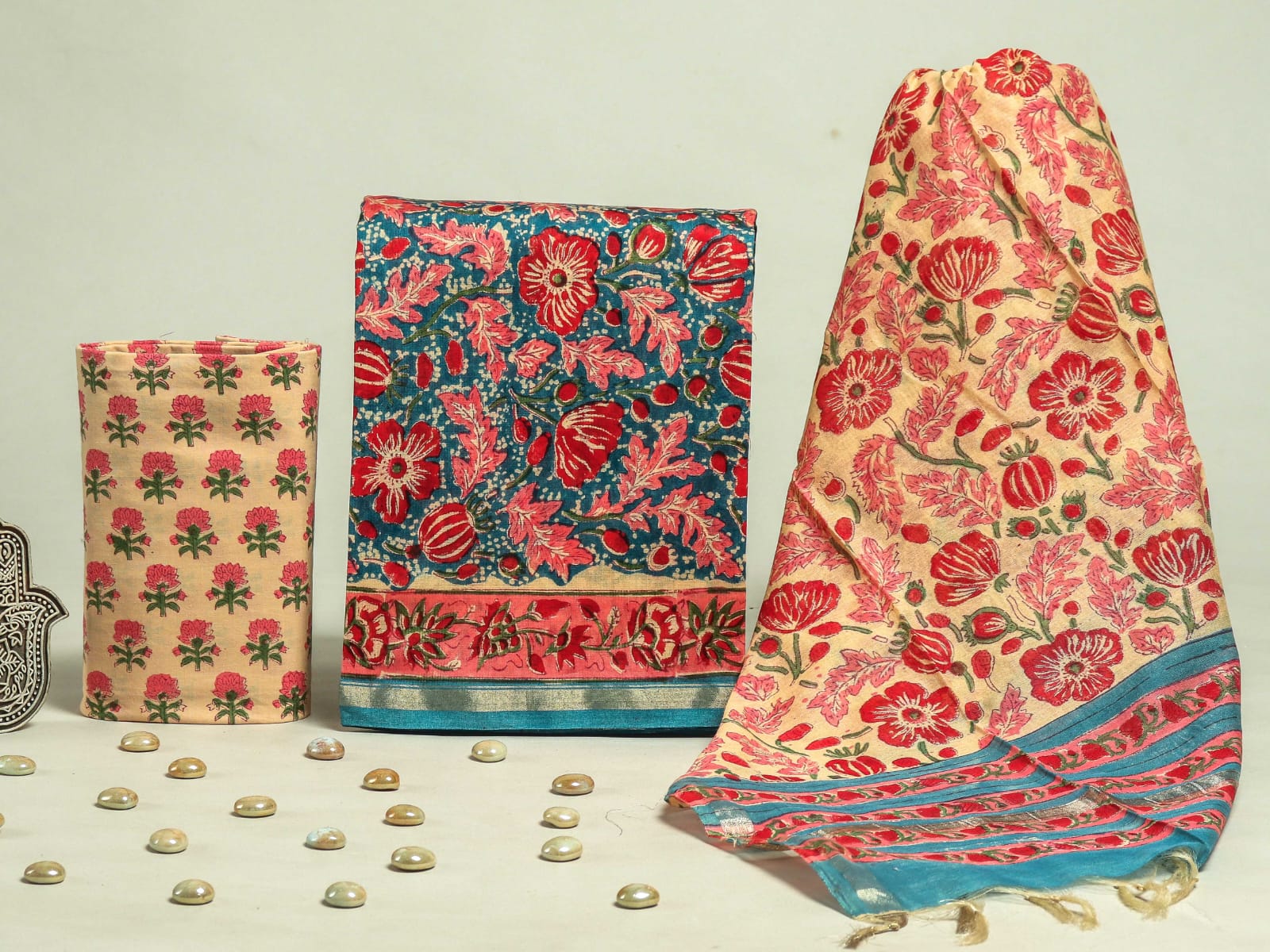 YUVI STYLE HAND BLOCK CHANDERI SILK SUIT SET WITH CHANDERI DUPATTA (CHDYS210)