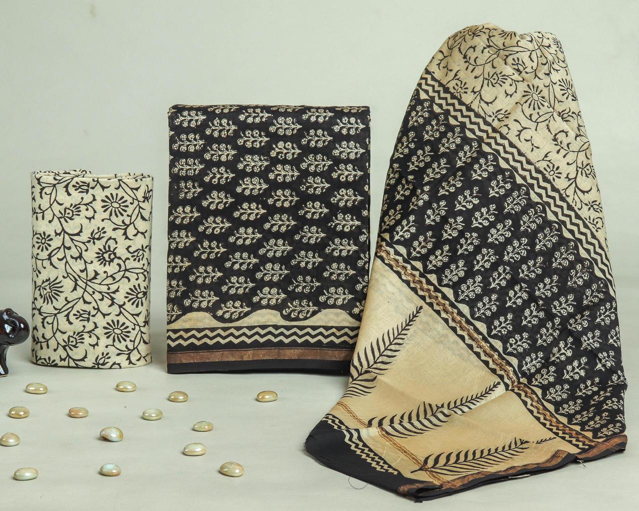 DESIGNER HAND BLOCK PRINT CHANDERI SILK SUIT SET WITH PREMIUM CHANDERI DUPATTA (CHDYS76)