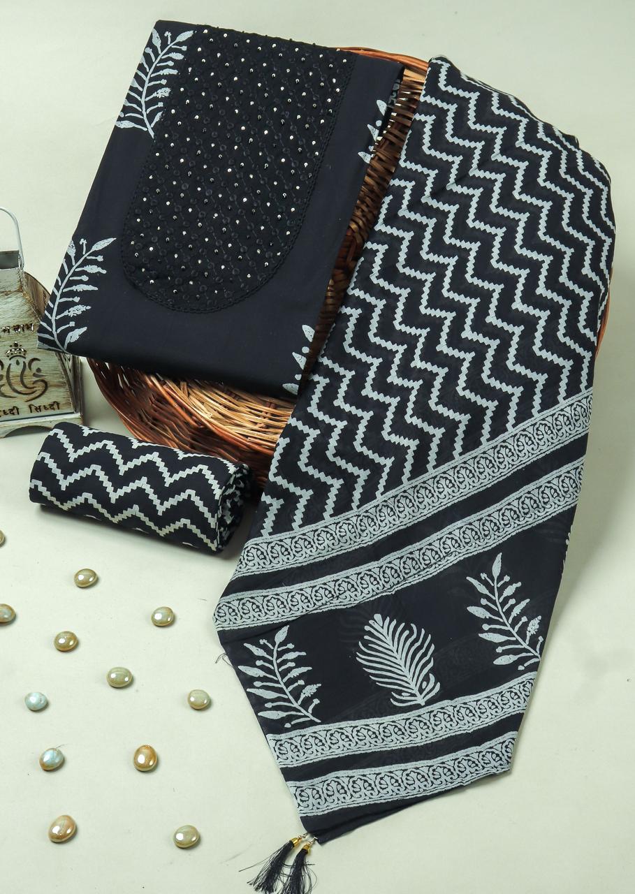 SANGANERI PRINT COTTON SUIT MATERIAL WITH COTTON DUPATTA WITH GOTA HAND WORK(GOTAYS79)