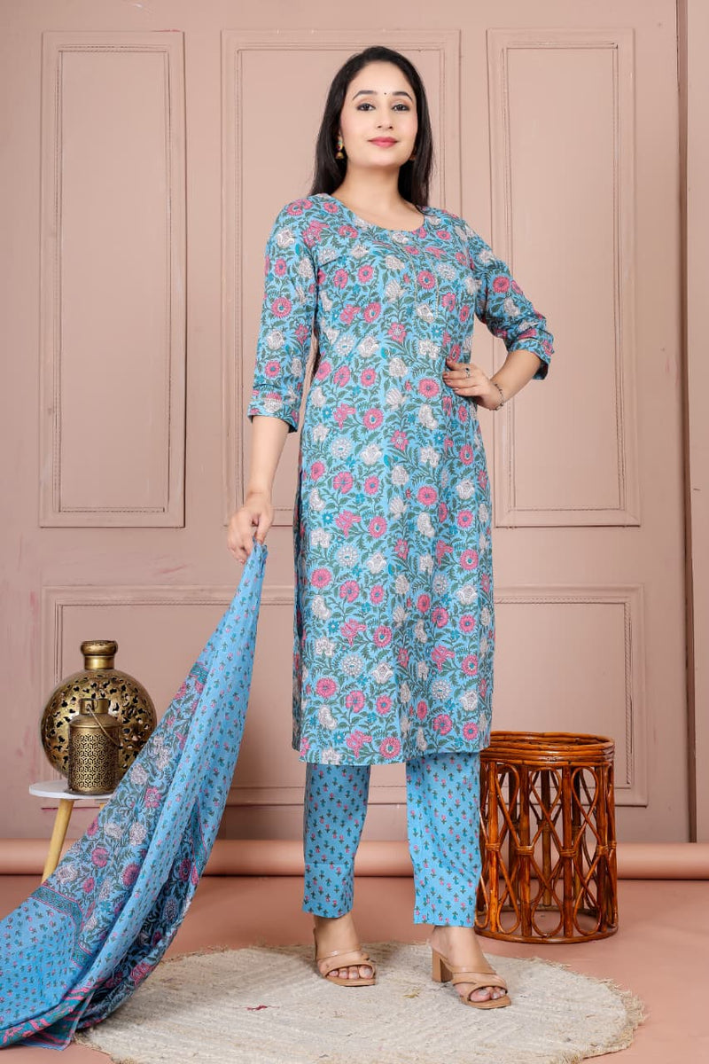 Flower print cotton suit with mulmul dupatta (CSSYS06)