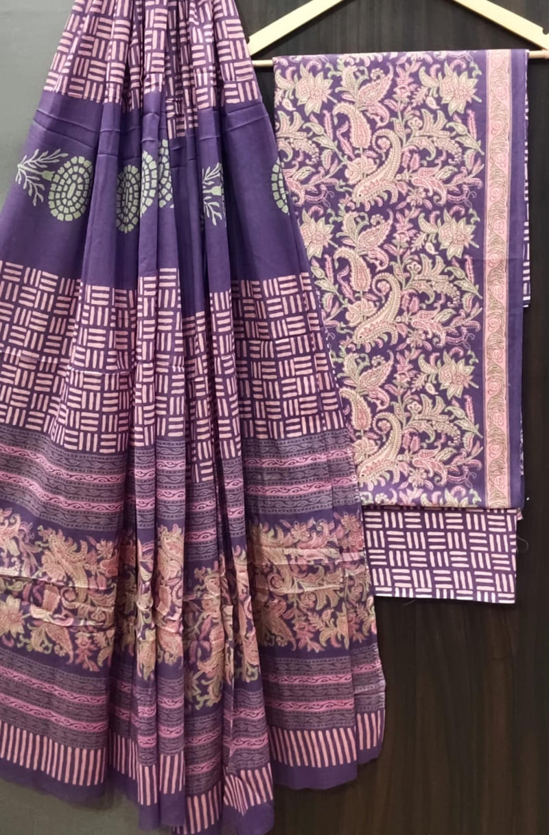 TRADITIONAL  HAND BLOCK PRINT PURE COTTON SUIT WITH COTTON MULMUL DUPATTA(MALYS142)