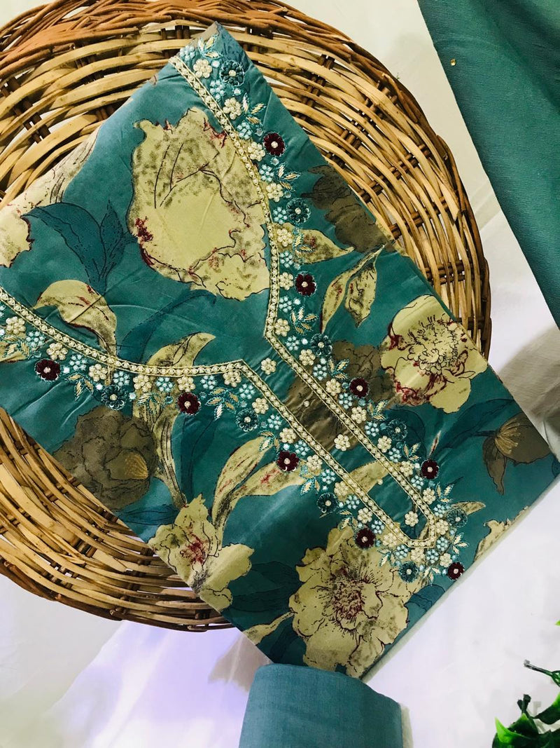 SANGANERI PRINT COTTON SUIT MATERIAL WITH CHIFFION DUPATTA GOTTA  NECK WORK (GOTAYS113)