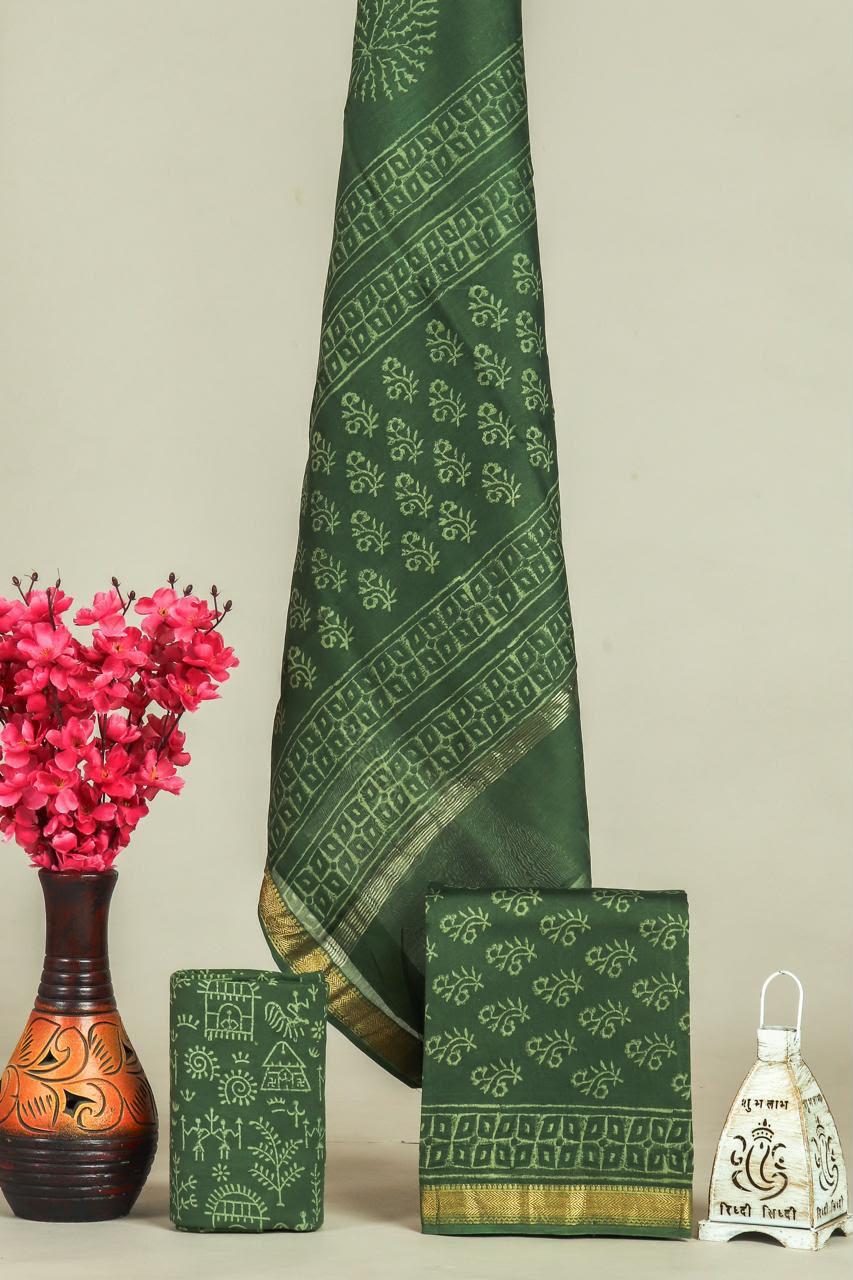 EXCLUSIVE HAND BLOCK PRINT MAHESHWARI SILK SUIT WITH MAHESHWARI SILK DUPPTA (MSLYS146)