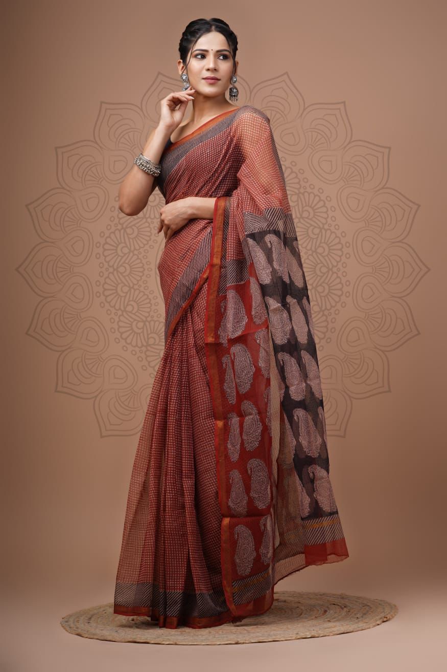 DESIGNER HAND BLOCK PRINTED KOTA DORIYA SILK SAREE(KDSYS30)