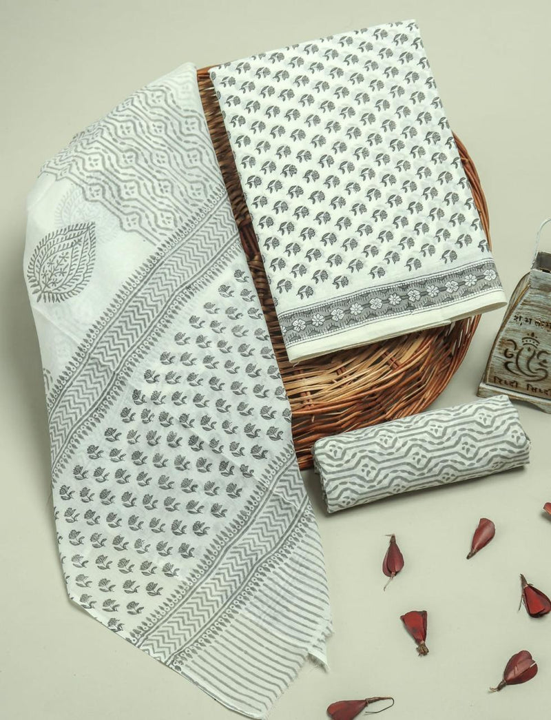 DESIGNER HAND BLOCK PRINT PURE COTTON SUIT WITH COTTON MULMUL DUPATTA (MALYS91)